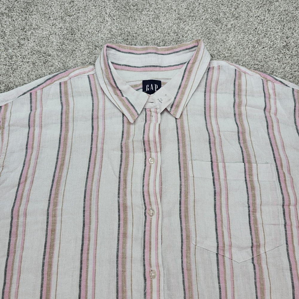 Gap Linen Shirt Women Size XXL Pink Stripe Button Long Sleeve Linen‎ Blend NWT